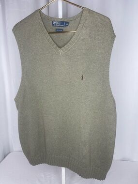 Polo by Ralph Lauren Olive Green V-Neck Sleeveless Sweater Vest 100% Cotton